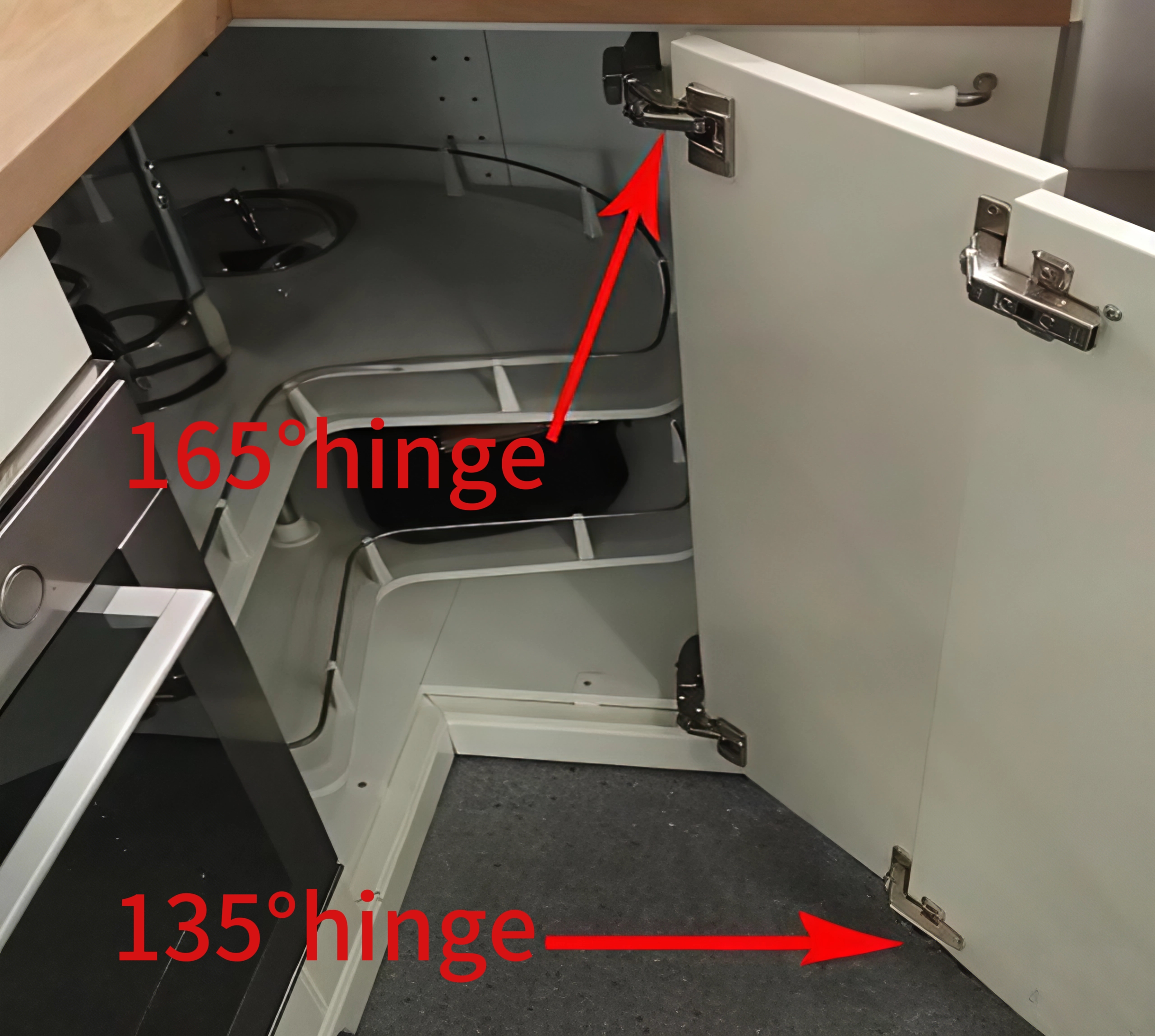 135 degree hinge cabinet