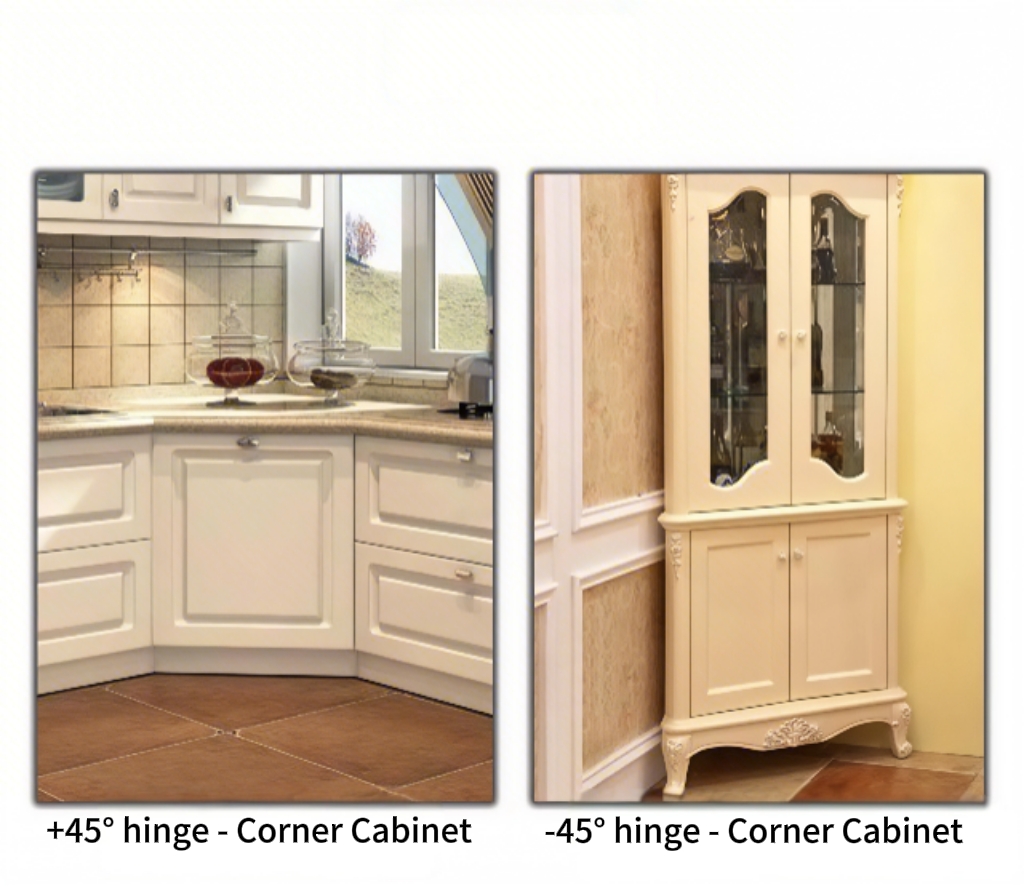 45 and -45 degree hinge cabinet