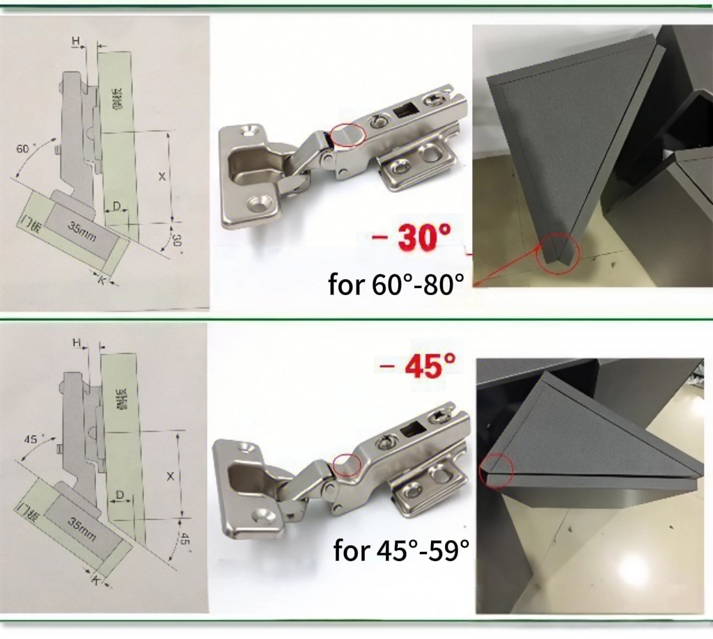 -30 and -45 degree hinge cabinet
