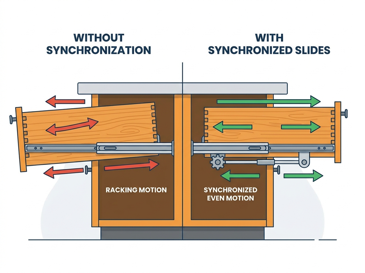Synchronized undermount drawer slides mechanism